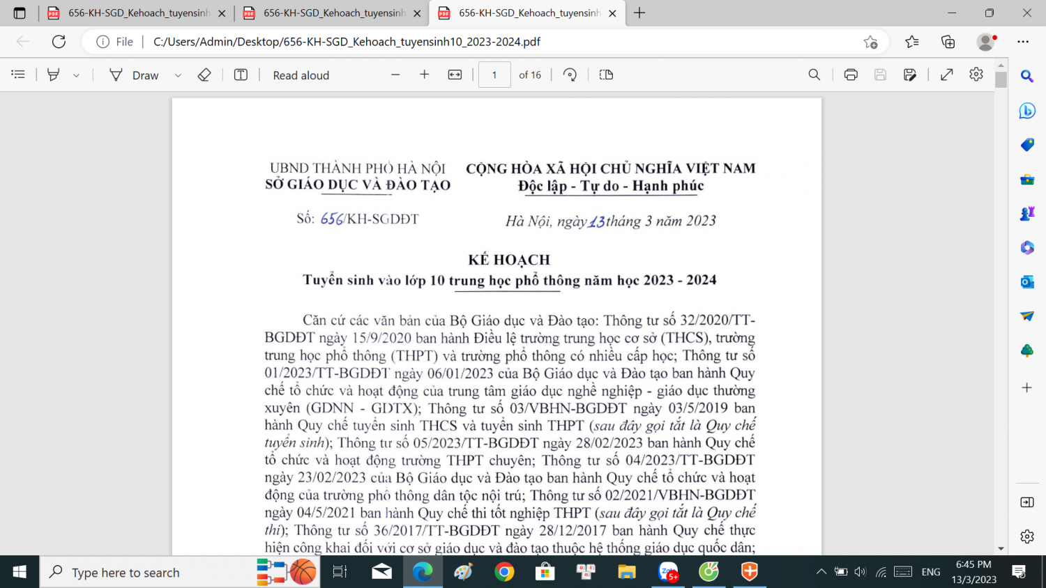 Kế hoạch Tuyển sinh vào lớp 10 năm học 2023-2024