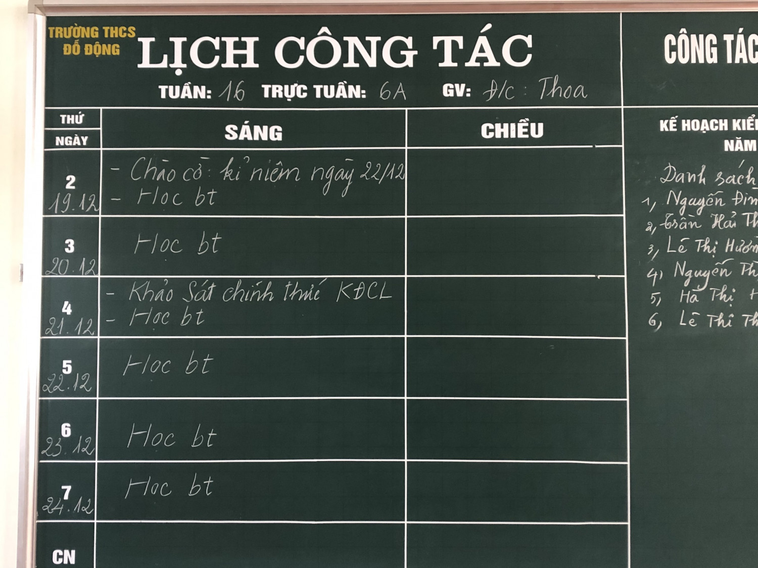 lịch công tác tuần